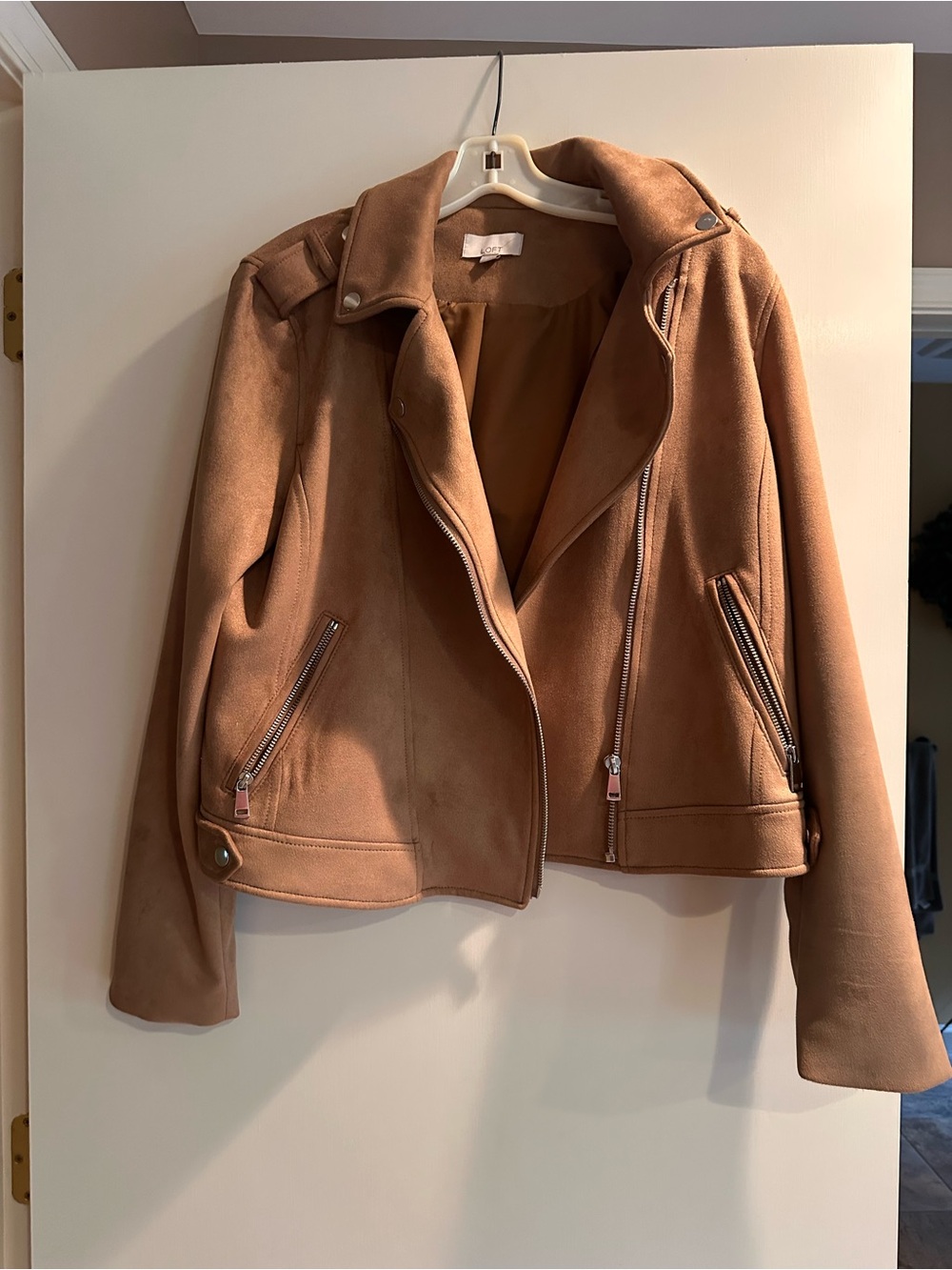 LOFT Camel Suede-Look Moto Jacket
